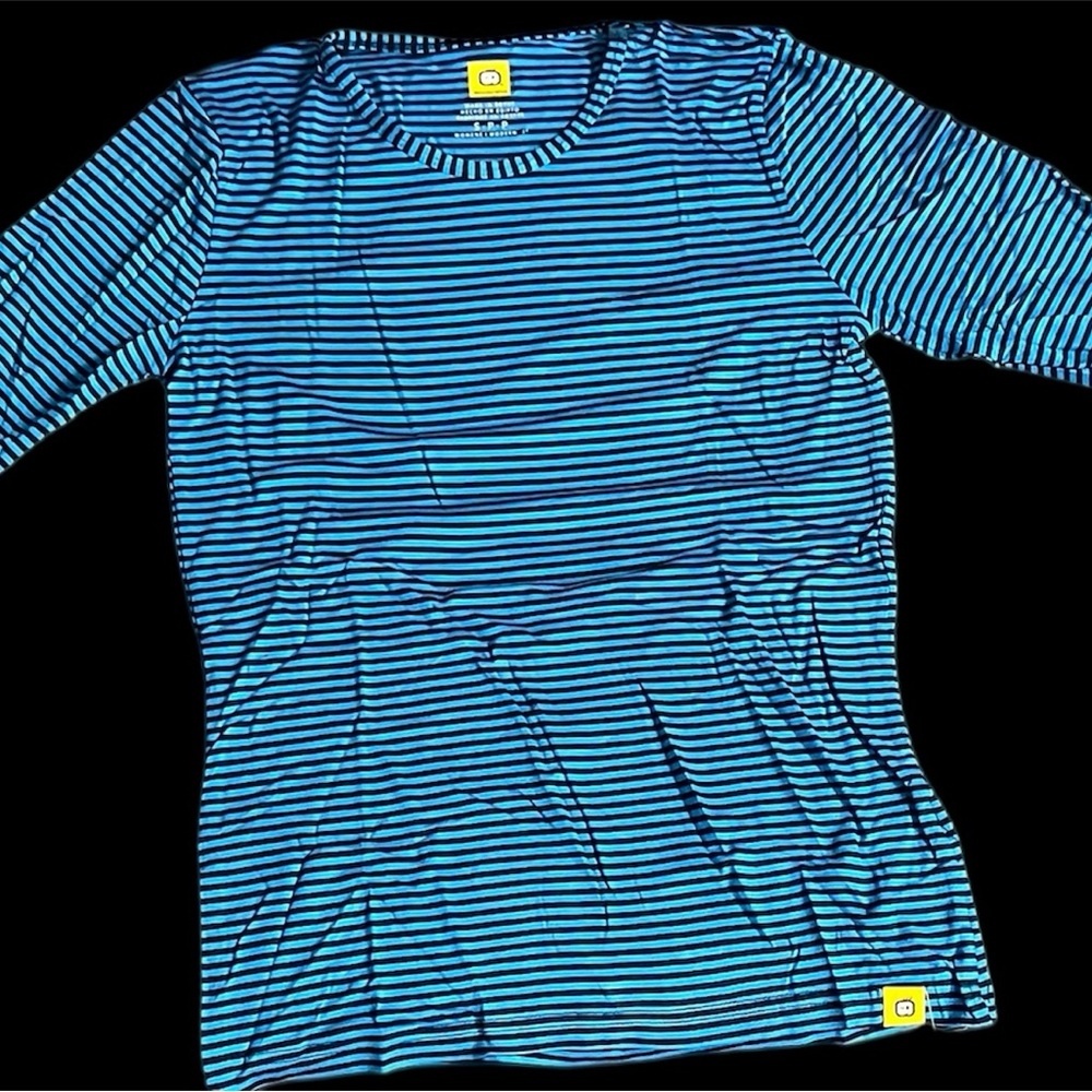 WonderWink Navy Blue and malibu blue Striped Long Sleeve Tee